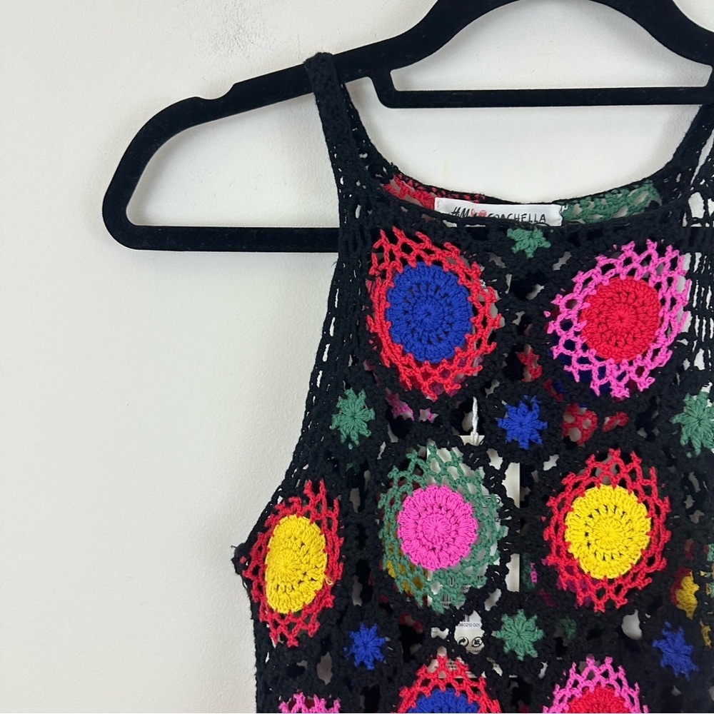 H&M Coachella Collection Multicolored Crochet Dress Size 4 Women's NWT - Picture 3 of 6
